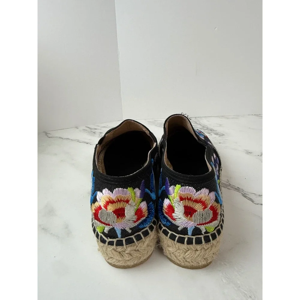 Johnny Was Cooper Embroidered Espadrilles Sz 9 Womens Black Floral
